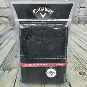 Callaway Premium Scorecard Holder Black Leather C30419 w/ Magnetic Ball Marker
